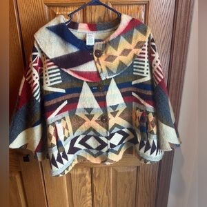 NTVES Poncho Alpaca Native Southwestern Aztec Cape With Pockets Wide Collar